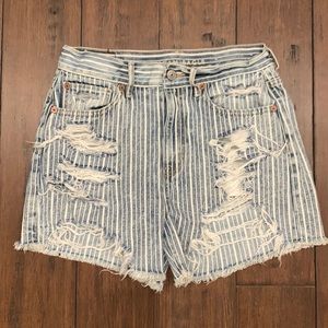 American Eagle 90’s Boyfriend Pinstripe Distressed High Rise Denim Shorts